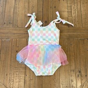 Lilly in the alley pastel checker skirted romper NWT - flawed